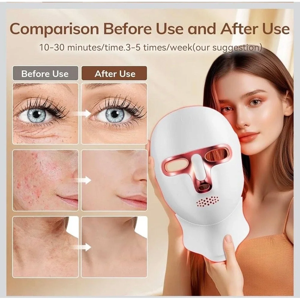 LED Light Therapy Face & Neck Mask, 7 Color Photon Skin‎ Rejuvenation Set